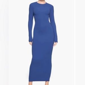 SKIMS Fits Everybody crew neck Long Sleeve  Dress royal blue size L